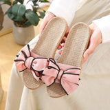 Casual Slides Comfortable Flat Slippers Striped Bow Linen Flip Flops Flats Sandals Ladies Indoor Shoes Chinelos