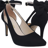 Women Pumps Pointed Toe Ankle Strap Sandals Slingback Pumps Bow High Heels Kitten Heel Party Red Wedding Dress