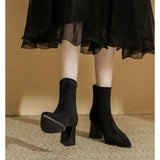 Spring and Autumn New Fashion Pointed Matte Leather High Heels for Wearing Women's Elastic Boots Comfortable Single
