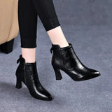 Stiefel Women Classic High Quality Black Pu Leather High Heel Boots Ladies White Autumn Winter Long Boots Botas
