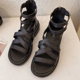 INS Hot Sale Women Solid Zipper Open Toe Platform Shoes Med Heel Cool Fashion Summer Sandals Women