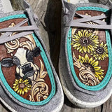 Hot Sale Low-cut Women's Flat Shoes Cartoon Cow Sunflower Pattern European American Casual Fashion Footwear Women's
