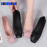 Women's Sequined Cloth Shoes Comfort Spring Casual Female Square Toe Flats Comfortable Boat Moccasin Fall