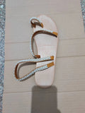 Ladies Summer Flat Sandals Sweet Boho Pearl Decoration Sandals Leather Flats Plus Size 43 Women Beach Sand Holiday