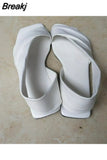 New Summer Women's Sandals Fashion Solid Color Non-lace Sleeves Simple Square Toe Open Toe All-match Design Women's