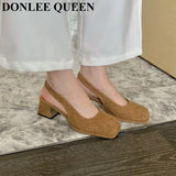 Women Shoes Slingbacks Thick Heel Sandals Elegant Pumps For Party Wedding Shoe Square Toe Sandal Slip On Mule Shoe