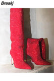 Women's High Boots Pointed Toe Slip-on Long Boots Women Demonia Boots High Heels Sexy Stiletto Ladies Party Shoes