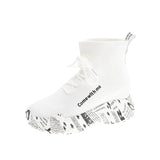 Breakj Woven Elastic Small White Shoes Female 2023 Spring And Autumn New Build Newspaper Bottom High Top Shoes High Heel Cake Sock Shoes