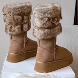 Women Boots Winter Keep Warm Quality Mid-Calf Snow Boots Ladies Lace-up Comfort Slip-resistant Shoes Booties Chaussures
