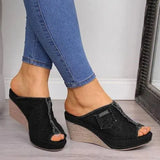 Summer Women's Solid Color Adult Daily Denim Fashion Slope Heel Muffin