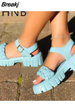 Ladies Leather Sandals 2023 New Summer Rhombus Plaid Sandals Casual Buckle Flat Platform Platform Sandals for