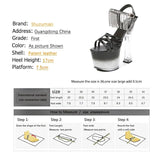 2023 New Platform Sandals Women Summer Sexy Square Heel Cross Belt High Heels 17cm Bling Ladies Strip Pole Dance