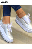 Summer Fashion Women Flats Solid Skateboard Shoes Comfortable Casual Pu Sneakers Female Platform Lace-Up Sneakers