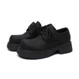 Breakj Derby Shoes Men's Black Big Head Lovers Casual Leather Shoes Men's Thick Sole Versatile Shoes