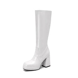Gold Knee High Boots Women 2023 Four Seasons 10cm Chunky Heels Shoes Square Toes Long Booties Big Size 48 Botas