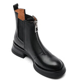 Women Genuine Leather Ankle Chelsea Boots Platform Thick Mid Heel Zipper Short Boots Round Toe Lady Shoes Autumn