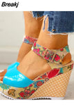 Leisure print bohemia Wedges Women Shoes sandal 2023 Summer Sandals hook&loop Platform High Heels Shoes