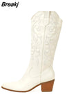 Women's Western Boots 2023 Autumn Winter Fashion Chunky Heeled Cowboy Boots Vintage Style Country Western Cowgirl White