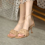 Sandals Women's 2022 New Stiletto Strappy Sandals Twist Braid Leather Two-piece One-word Slippers Women's