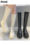 Women Ankle Boots Ladies Shoes Slip On Mid Calf Boots Platform Soft PU Leather Long Boot Footwear Woman Fashion Spring