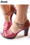 Female Sandals Chunky Heel Women Sandals Summer elderly Ankle Strap Elegant Ladies Shoes High Heel Peep Toe Leather