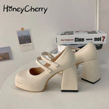 Shoes Spring New Korean Version Of Wild Thick-heeled Square Toe French Retro Mary Jane Shoes