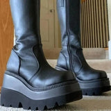 Women's Shoes Size 43 Gothic Platform Boots Motorcycle Rider Boots Knee High Boots Chunky Heel Zipper Women's