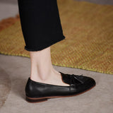 Retro British Style Square Head Women's Loafers Shoes Spring Summer Style Tassel Comfortable Single Shoes Women Brown