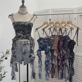 Real Shooting 2024 New Niche Babes Print Sling Vest Hem With Lotus Leaf Edge Sleeveless Top