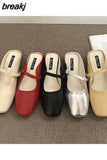 Brand Slippers Women Square Toe Slip On Mules Shoes Fashion Mary Janes Flats Heel Ladies Slides Female Spring Loafers
