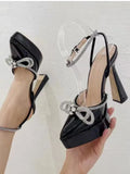 New Summer Ladies European and American Sandals High Heels Pointed Transparent Bow Rhinestones Nightclub Party