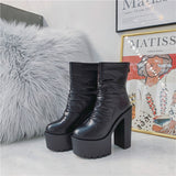 Autumn Winter Platform Boots High Heels Back Zipper Black White Short Boots For Women Waterproof Gothic