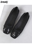 Women's Sequined Cloth Shoes Comfort Spring Casual Female Square Toe Flats Comfortable Boat Moccasin Fall