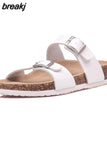 2023 New Summer Cork Slippers Women Casual Mixed Color PU Flip Flops Holiday Beach Outside Slides