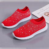 Shiny Crystal Knitted Sneakers Women 2023 Spring Breathable Mesh Flats Woman Plus Size Slip on Running Casual Shoes