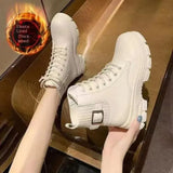 New Fashion Belt Buckle Solid Color Splice Short Boots Women's Round Head PU Soft Sole Shoes Warm and Versatile