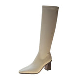 Boots Women's Rubber Shoes Rain Sexy High Heels High Sexy Luxury Designer Square Toe Winter Footwear