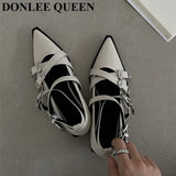 Spring Women Flat Shoes Brand Mary Jane Fashion Pointed Toe Low Heel Party Dress Pumps Belt Cross Strap Ballet Casual