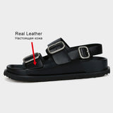 Size 35-40 Summer Shoes Real Leather Beach Ladies Flat Heel Shoes Fashion Casual Female Buckle Strap