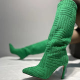 New Pointed Toe Warm Towel Boots Women's Autumn and Winter High-heeled Sleeve Large Size Boots Nude Boots Fur