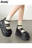 Cute Autumn Mary Janes Women Pumps Wedges High Heels Cosplay Street Goth Punk Design Thick Sole Lolita Pumps Girls