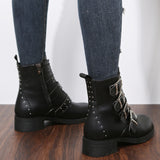 Women Ankle Boots Leather Rivets Buckle Punk Boots Woman Studded Gothic Designer Shoes Ladies Botas Mujer Plus Size