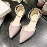 Square Heel Women Pumps Word Buckle Strap Hollow Single Shoes Low Heels Pointed Toe Simple Women Shoes Zaptos