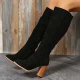 Women Cowboy Heels Western Chunky Shoes Leather Knee High Long Elegant Designer Plus Size New Rock Pole Dance
