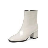 Spring and Autumn New Large Size Fashion Short Boots Women Thick Heel Side Zipper High Heel Patent Leather Women's