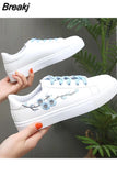 Spring Fashion Breathble Vulcanized Shoes Women Sneakers Platform Shoes Women Embroider Lace-up White Casual