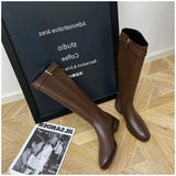 Winter Women High Boots Plus Velvet Leather Long Boots for Women Casual Zipper Thick Heel Knight Boot Fashion Botas