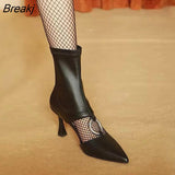 2022 Mid-boots Metal Hollow Pointed Toe Botines Stiletto High Heel 7CM Retro Spring Autumn Soild Breathable Botas