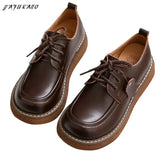 American Retro British Style Literary Genuine Leather Thick-Sole Lace-Up Handmade Big-Toed Shoes Mori Girl Casual