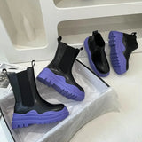 Lemon Green Platform Women Short Boots Slim Thick Sole Leather Chelsea Boots New Mixed Color Height Increase